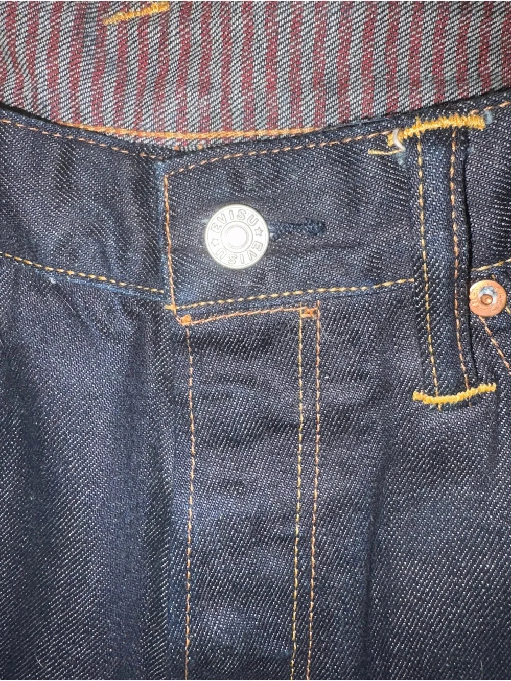 Evisu Dark Indigo Denim Shorts with Signature Back Pocket Stitch